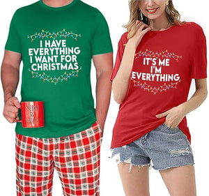 Christmas Couples Shirts His and Her Matching Xmas Outfits Sets Funny Christmas Family Pajamas Short Sleeve Tees Top