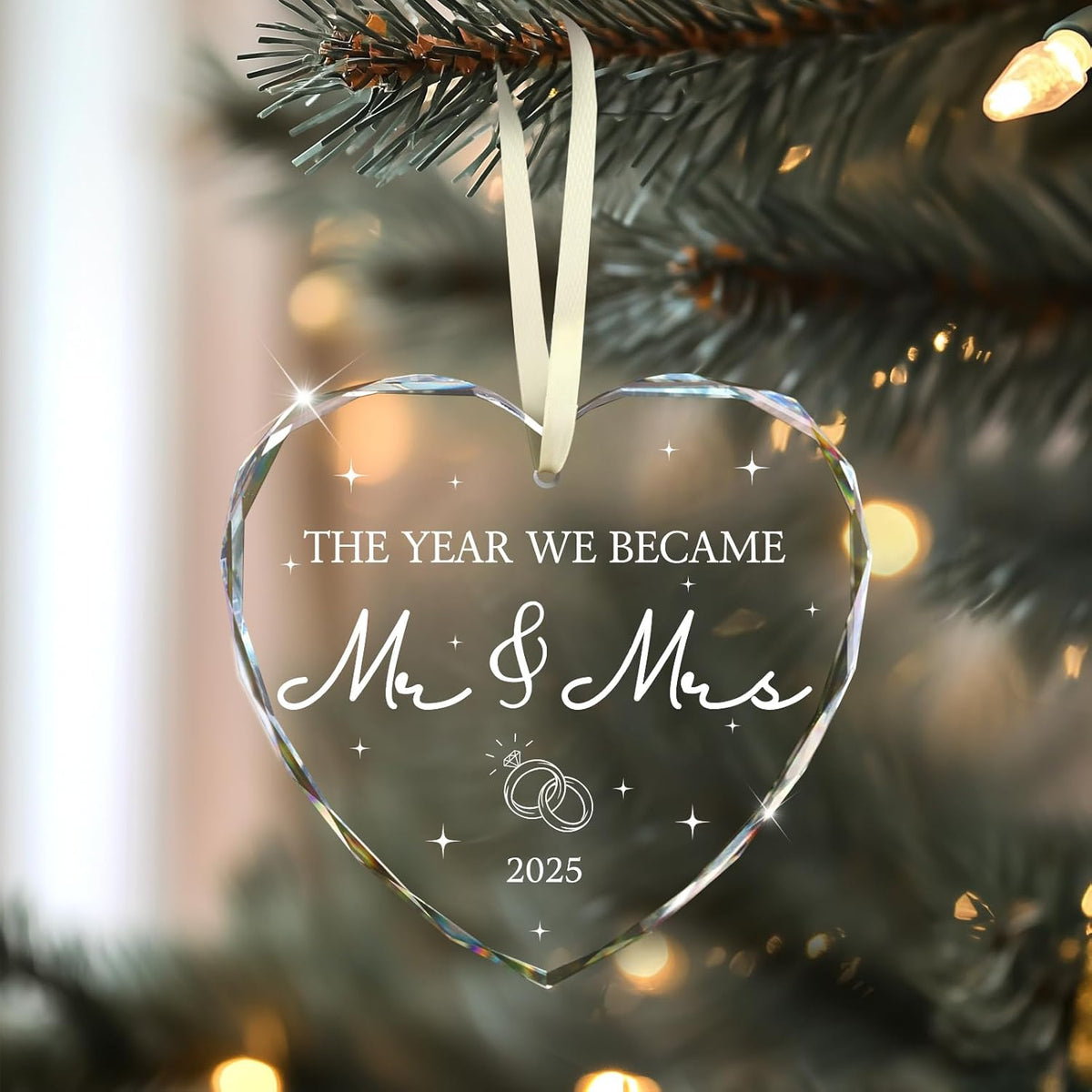 Wedding Gifts for Couples 2025, Bridal Shower Gifts for Bride, Mr and Mrs Gift, Wedding Gift for Newlyweds, Just Married Decorations, Crystal Glass Christmas Ornaments, Personalized Wed Ornament 2025