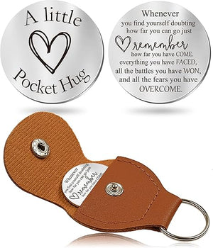 Pocket Hug Token Gifts for Men Boyfriend Girlfriend Inspirational Gift for Son Daughter Brother with Leather Keychain