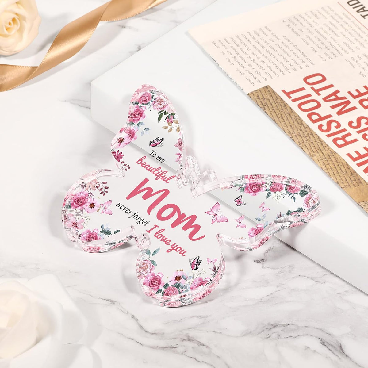 Mothers Day Gifts for Mom from Daughter Son: Unique Mom Birthday Gifts, Butterfly-Shaped Acrylic Keepsake Decorations,  Christmas Presents Ideas for Love Mom Grandma Wife