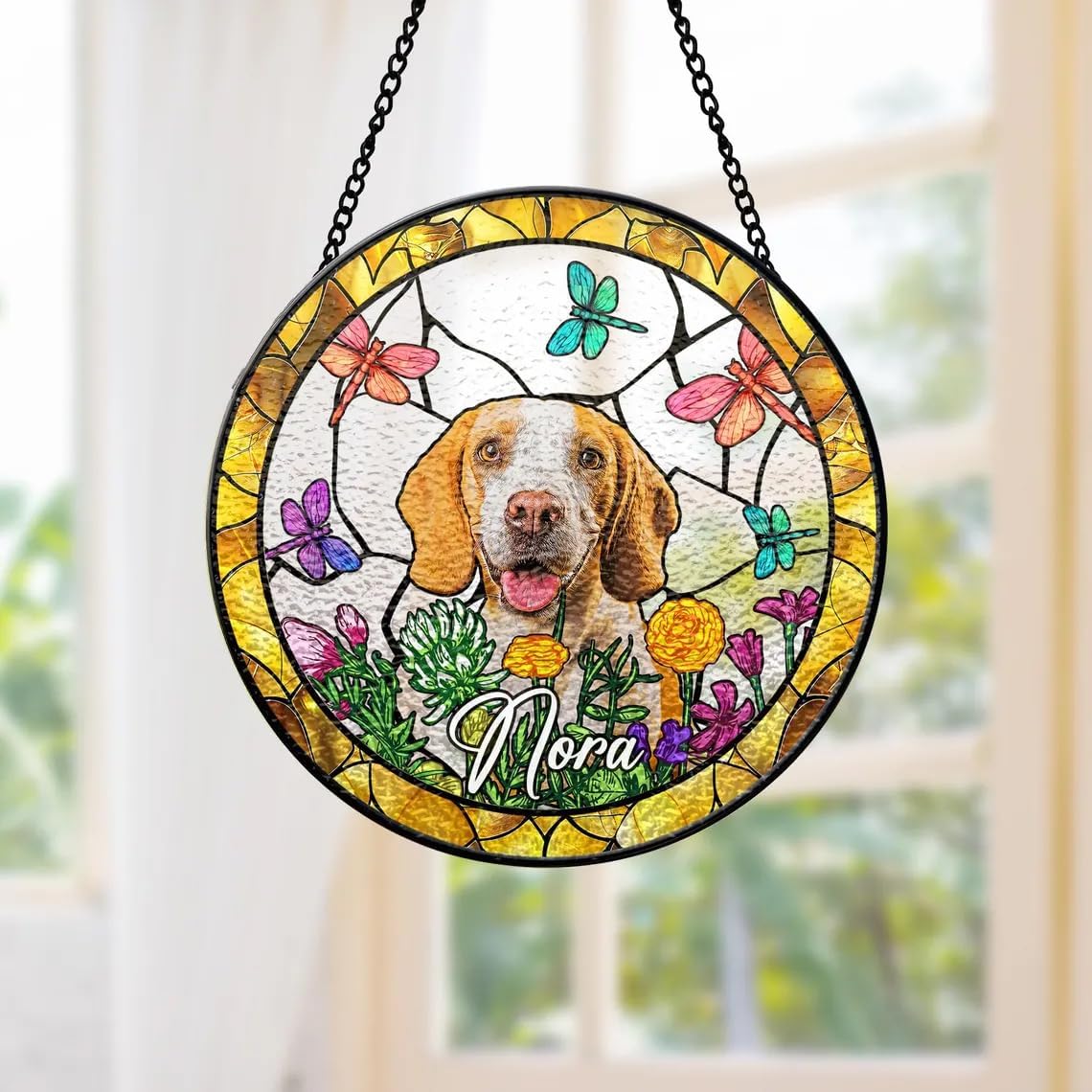 Custom Dog Portrait Stained Glass Window Hanging Light Catcher, Pet Memorial Stained Glass Photo, Dog Memorial Gift Pet Loss Sympathy Gift