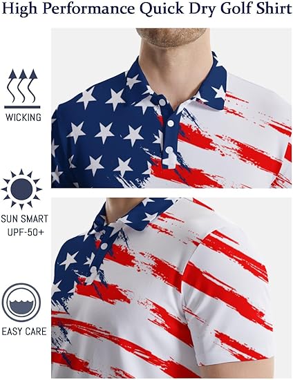 Golf Polo Shirts For Men Funny Print Quick Dry Short Sleeve Performance Golf Shirts Moisture Wicking Polo Shirts