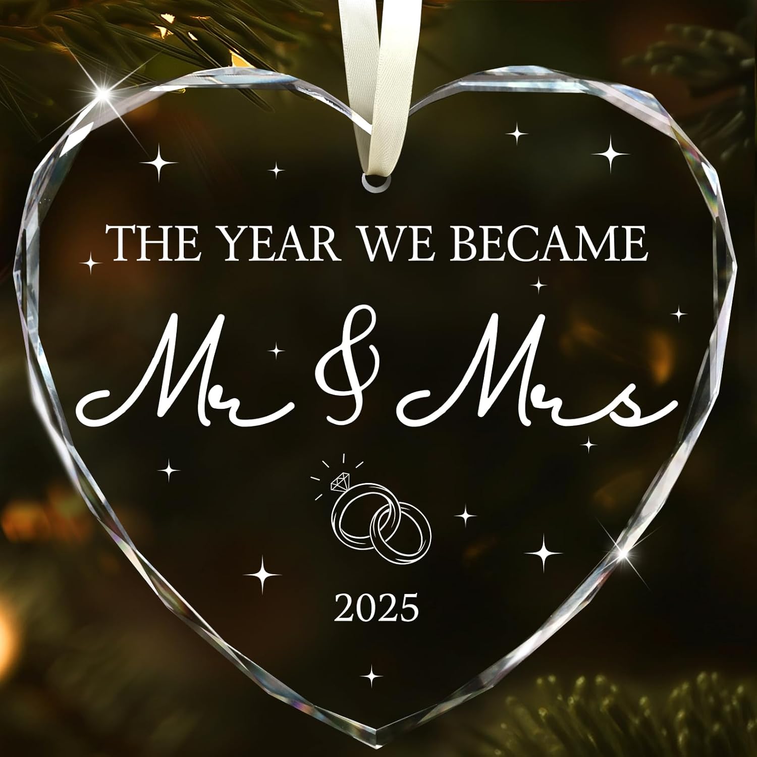 Wedding Gifts for Couples 2025, Bridal Shower Gifts for Bride, Mr and Mrs Gift, Wedding Gift for Newlyweds, Just Married Decorations, Crystal Glass Christmas Ornaments, Personalized Wed Ornament 2025
