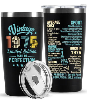 50th Birthday Gifts for Men Women, 50 Year Old Gifts Idea for Him Her,Custom Birthyear 1965 1965 1955 1645 Gift for Woman Man in Their 50s Back in 1975 Year Tumbler, Turning 50 Birthday Present
