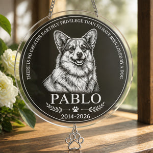 Custom Pet Memorial Stone – Engraved Portrait, Name & Years - Personalized 1 Layered Suncatcher with Charm 71233724-849b-4ba9-bd4e-8e79df28e5ff.jpg