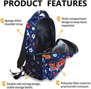 Backpack for Kids Boys - Sport Lovers Personalized Initial Monogram Backpacks for School Preschool Elementary - Custom Bookbag Gifts with Name for Back to School