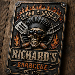 Personalized Bar & Grill Metal Sign – Skull Chef BBQ with Custom Name & Est. Year - Personalized Metal Sign 71285bed-ce77-4829-9b76-f33bba857819.jpg