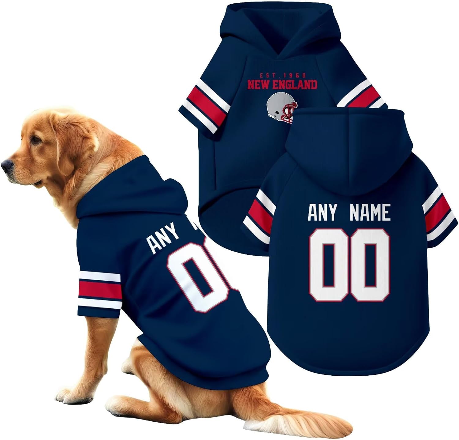 New England Dog Hoodie T-Shirt Pet Clothes Jersey Custom Name and Number Gifts