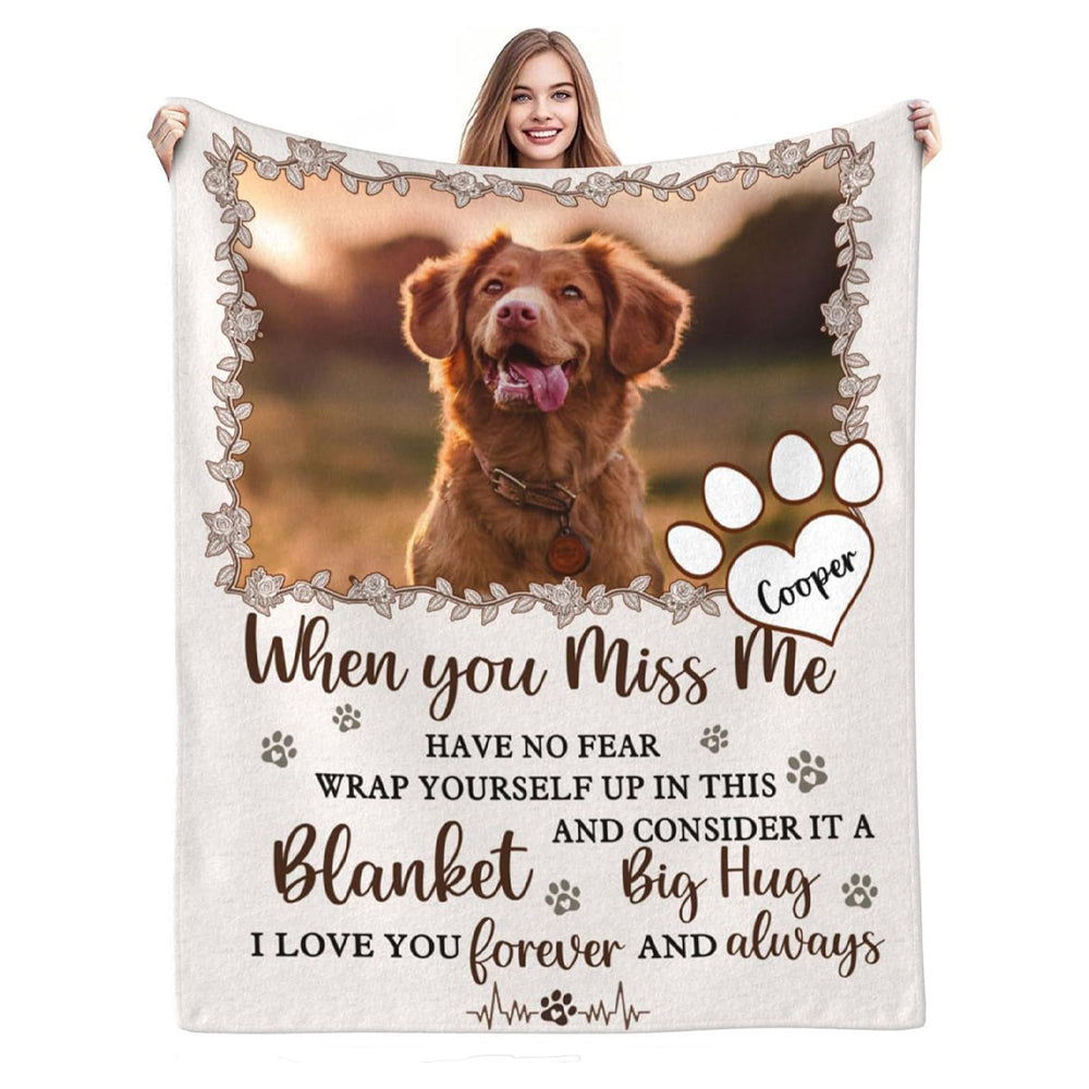 Custom Pet Memorial Blanket with Photo,Personalized Dog/Cat Loss Sympathy Gift,Pet Loss Bereavement Remembrance Gifts,Flannel Throw Blanket with Pictures