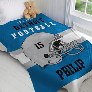 Custom Football Blanket Personalized with Name City and Helmet Number Soft Flannel Football Throw Blankets Gifts for Teen Boys Athletes Fans Kids Adult