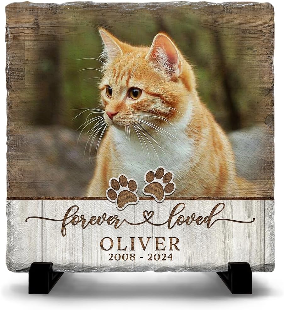 Custom Memorial Stones for Cats - Personalized Cat Memorial Picture Frame - Square Stepping Stones - Cat Loss Sympathy Gifts
