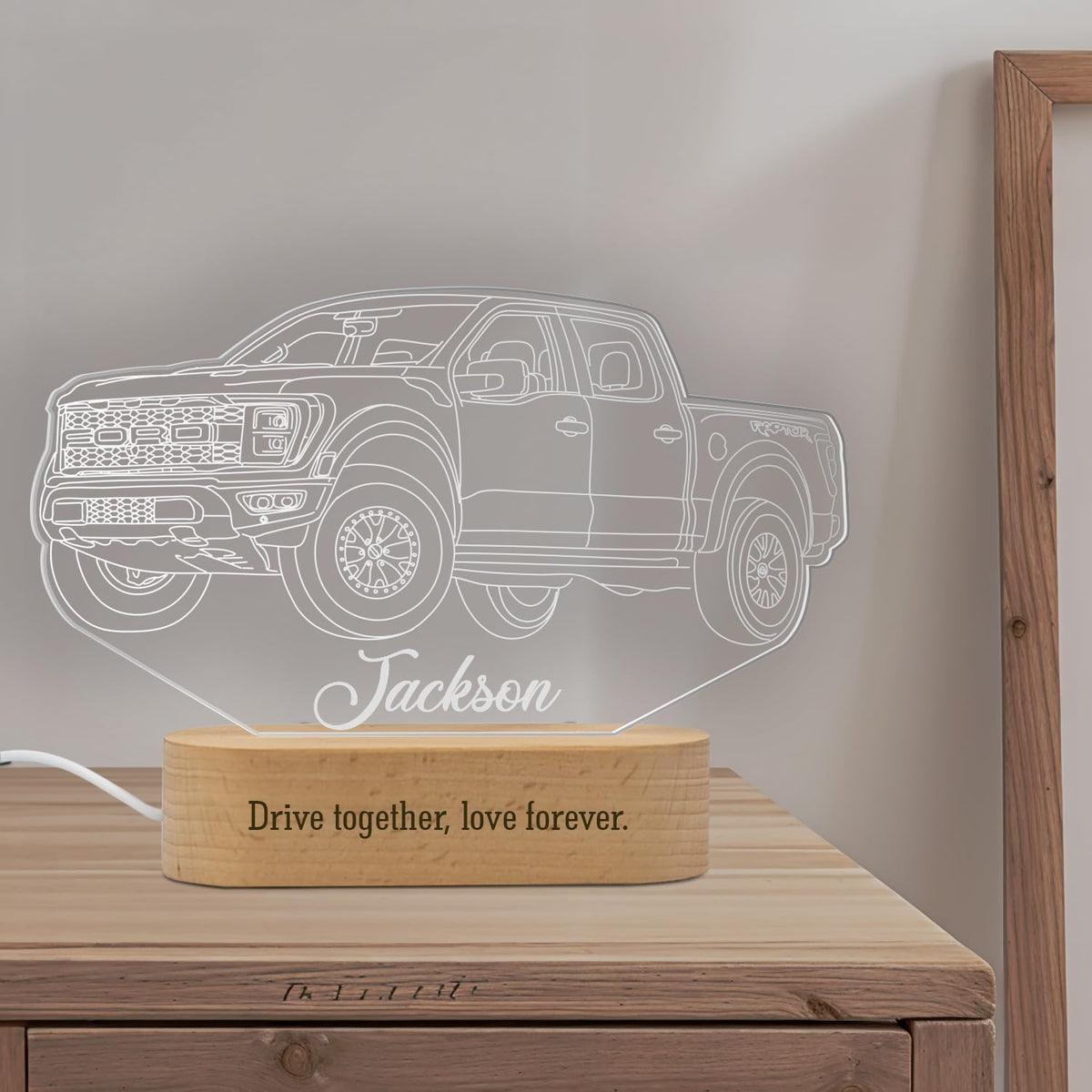 Custom 3D Night Light with Your Picture and Name, Personalized Truck Line Lamp for Car Lovers, Gifts for Boyfriend Father Dad Men Him for Christmas Fatherday Birthday