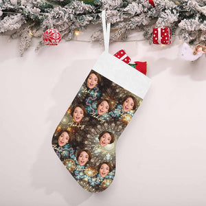 Custom Christmas Stocking with Photo Name Personalized Face Funny Xmas Stocking Gift for Family Christmas Fireplace Decoration