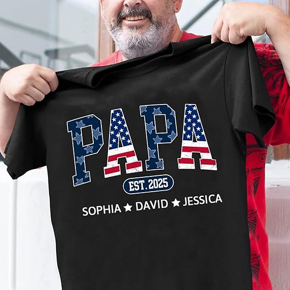 Personalized Dad Shirts Custom Dad Est Shirt with Kids Names Grandpa Papa Shirts Birthday Fathers Day Shirt for Daddy