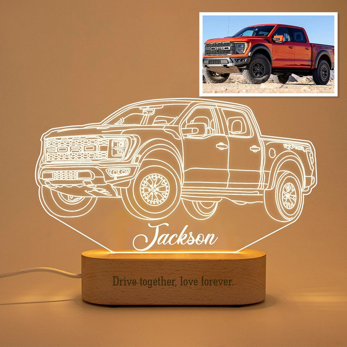 Custom 3D Night Light with Your Picture and Name, Personalized Truck Line Lamp for Car Lovers, Gifts for Boyfriend Father Dad Men Him for Christmas Fatherday Birthday