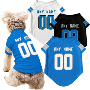 Detroit Dog T-Shirt Jersey Style Pet Clothes Personalized Custom Name and Number Gifts