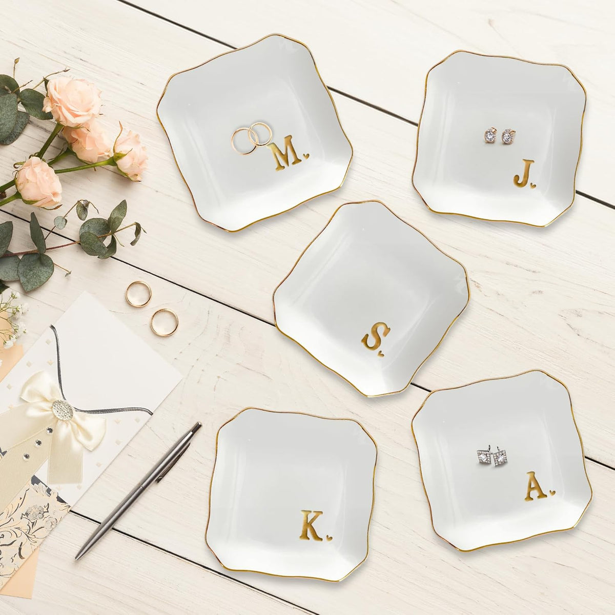 Birthday Gifts for Women - Initials Ceramic Jewelry Dish Tray Letter A - Engagement Wedding Bridal Shower Gifts for Bride, Bridesmaid Gift, Birthday Gift for Her Teacher Friend