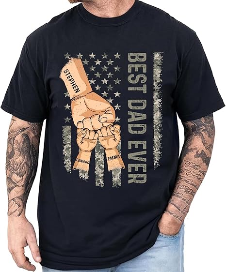 Personalized Dad Shirt with Kids Name, Custom Fathers Day Fist Bump Shirt, Christmas Fathers Day Dad Grandpa Gift