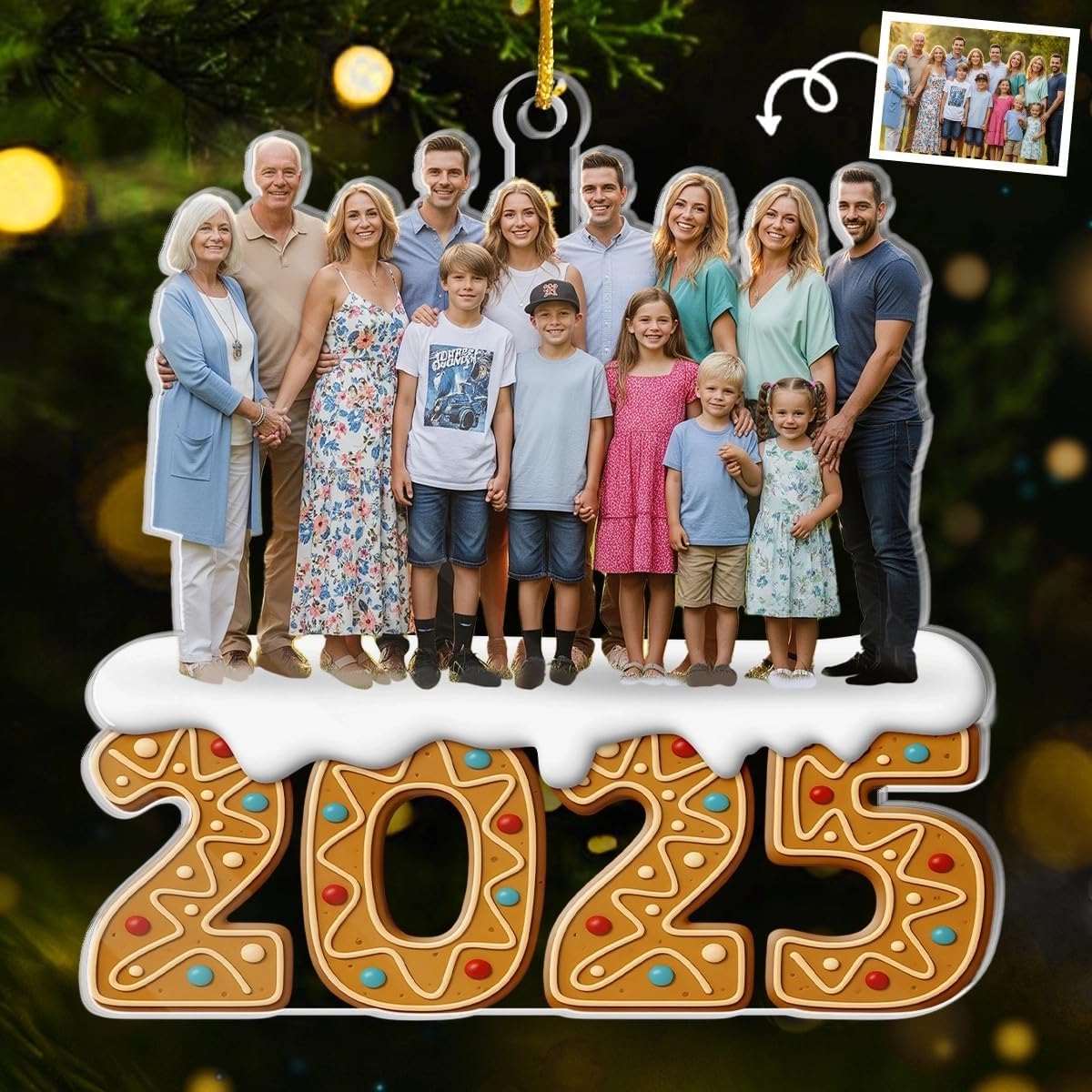 Custom Photo 2D Acrylic Ornament, Personalized Christmas Birthday Gifts for Mom, Dad, Brother, Sister, Kids, Wrapped in Love, Christmas Tree Decorations, Family Ornaments Gifts