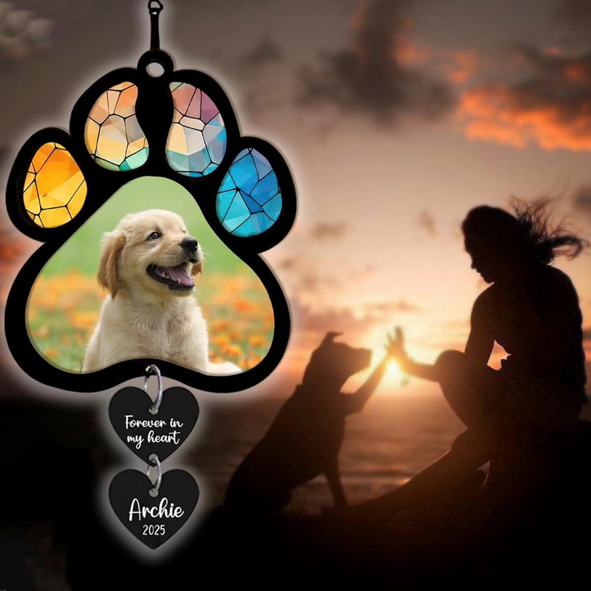 Personalized Dog Memorial Suncatcher with Photo, SunCatcher Gift for Someone Who Lost a Dog, Dog Remembrance Stained Glass, Sympathy Gift for Loss of Fur Baby, Pet Day, Christmas