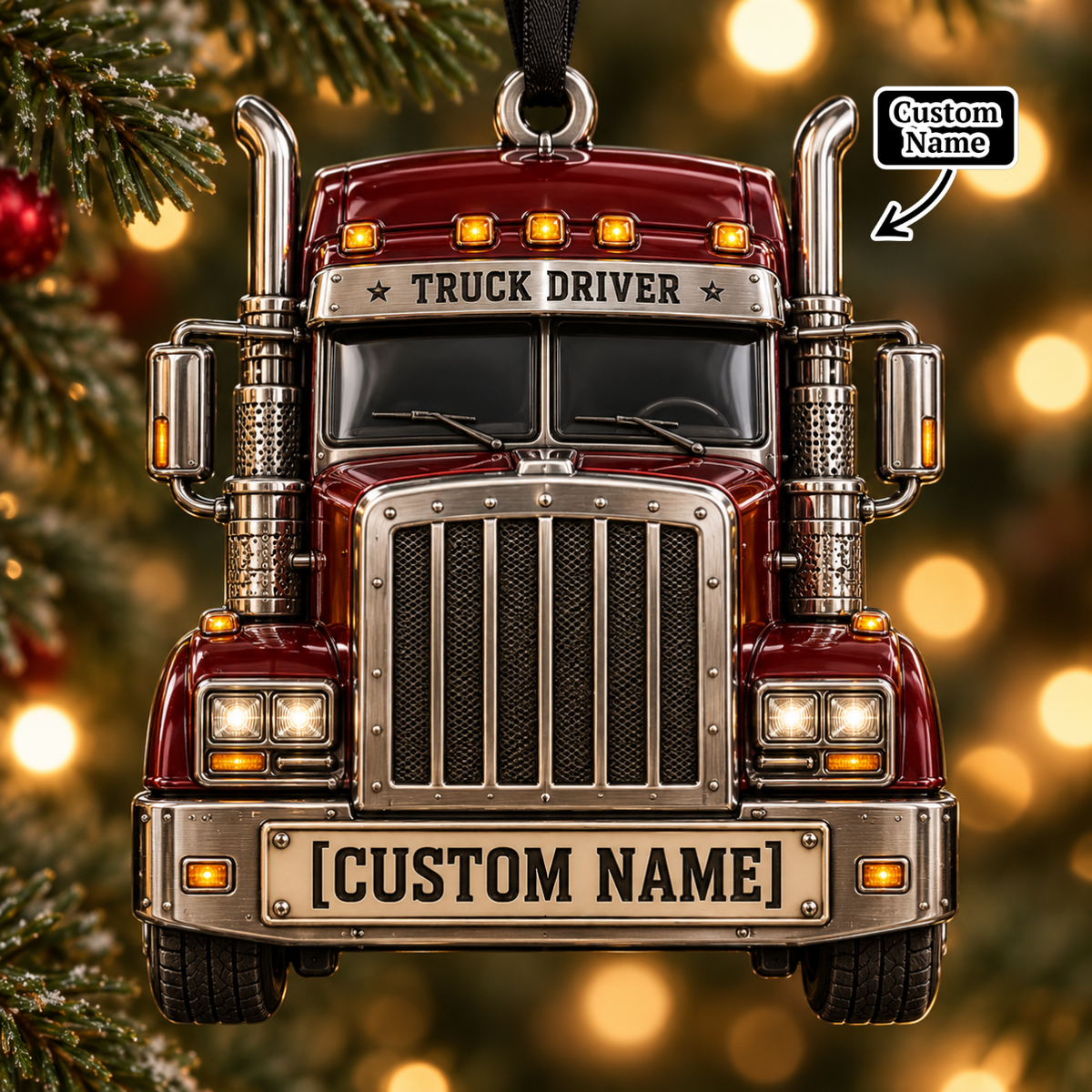 Personalized Truck Driver Christmas Gift - Custom Name Burgundy Big Rig Ornament 7138fd30-2f63-463e-852e-fc09cc2bd54c-mockup-annotated-1790151995801.png
