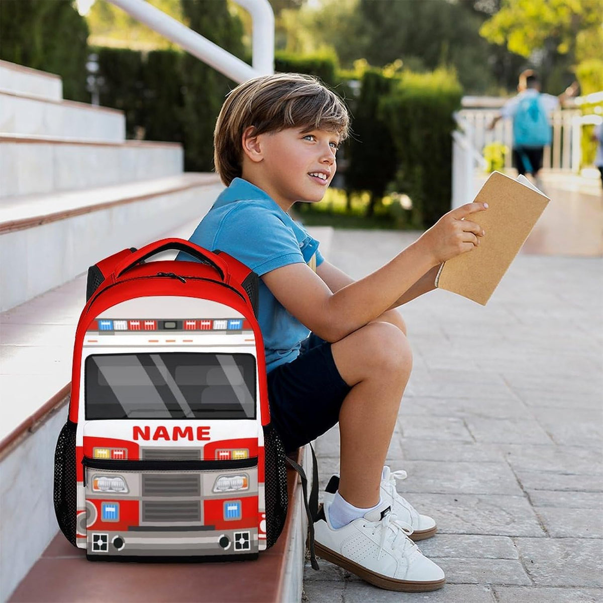 Kids Backpacks for Boys 3-6, 17 Back to School Gifts for Kids Children, Personalized Fire Truck Bookbag Supplies with Pockets for Kindergarten Preschool, Custom School Backpacks for Truck Lovers