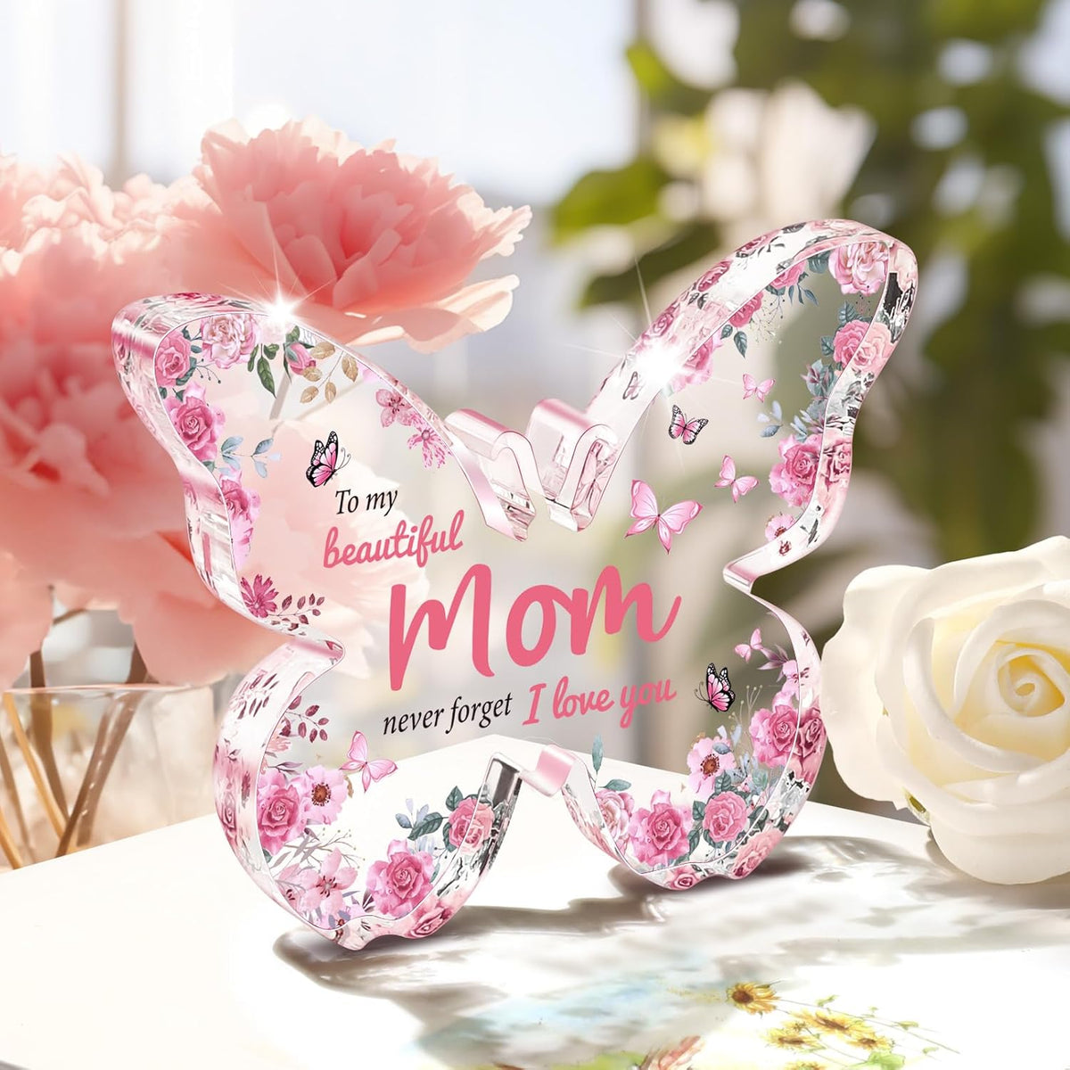 Mothers Day Gifts for Mom from Daughter Son: Unique Mom Birthday Gifts, Butterfly-Shaped Acrylic Keepsake Decorations,  Christmas Presents Ideas for Love Mom Grandma Wife