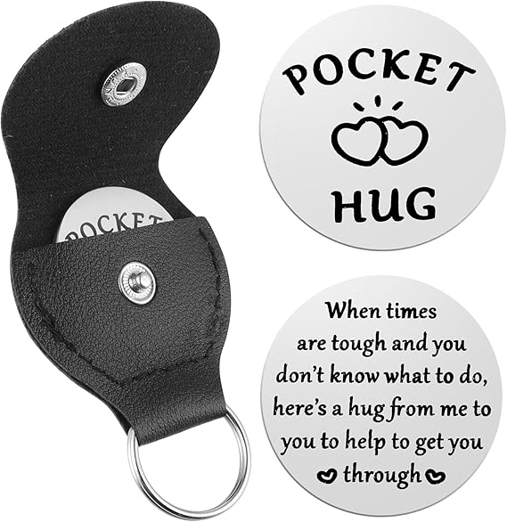 A little Pocket Hug Coin Holder Keychain Stainless Steel Double Sided Coin Thoughtful Gifts for Cancer Patients Must Have Hug Gifts for Men Women Female