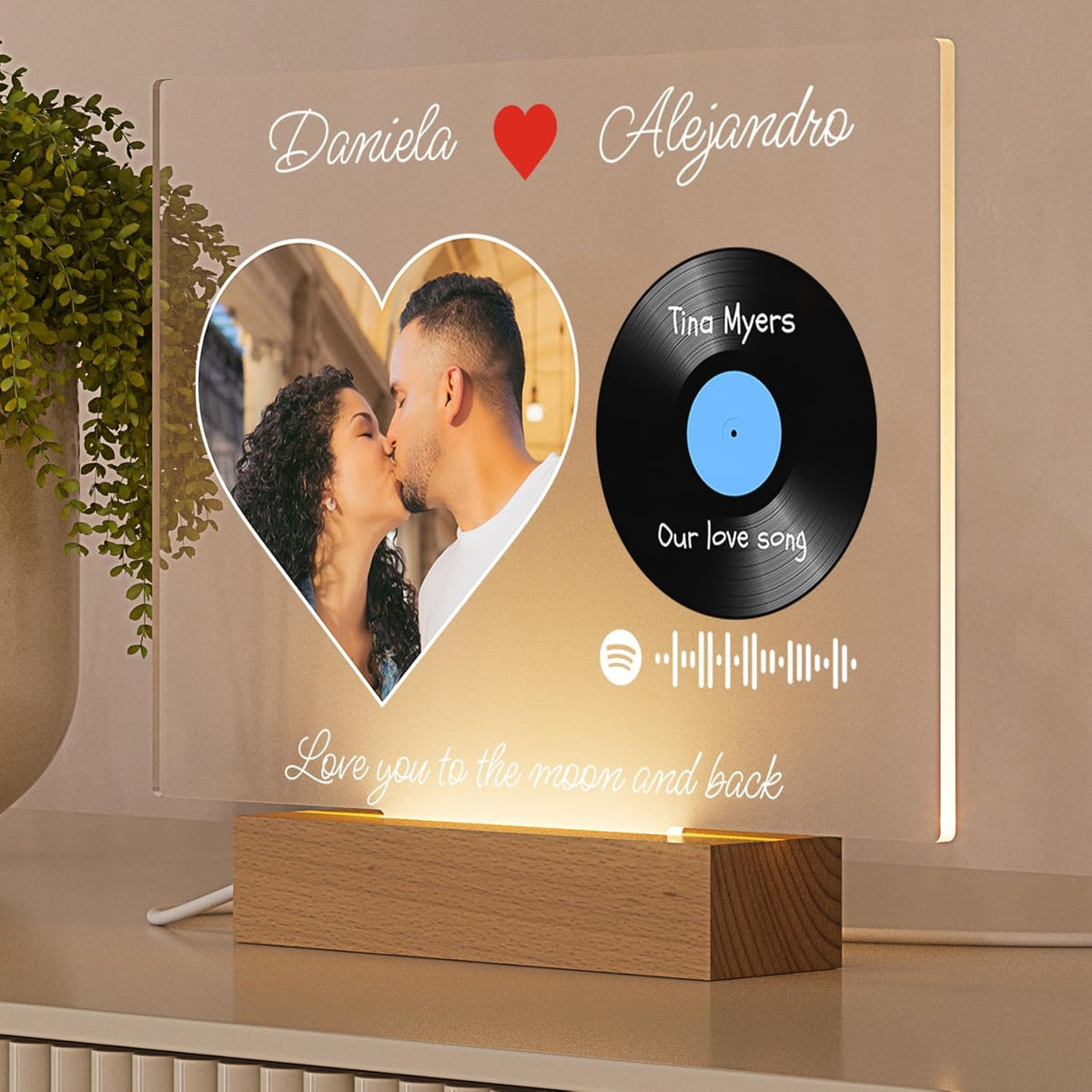 Personalized Our Love Song Acrylic Plaque with Custom Photo & Vinyl Record Design | Romantic Couple Gift with Names, Song & Artist | Wedding, Anniversary or Valentine s Day Keepsake | Love You to th
