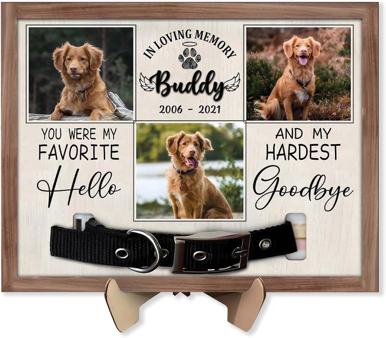 Personalized Memorial Pet Collar With Photo Plaque, Custom Memorial Frame For Loss Of Dog, Dog Loss Sympathy Gift, Pet Loss Gift