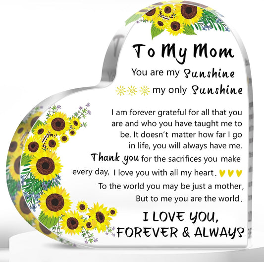 Mothers Day Mom Gifts for Mom from Daughter Son, Delicate Heart Plaque, Birthday Sign Present Idea, First Mothers Day Christmas Stocking Stuffers Birthday Acrylic Gifts for Mama Stepmom