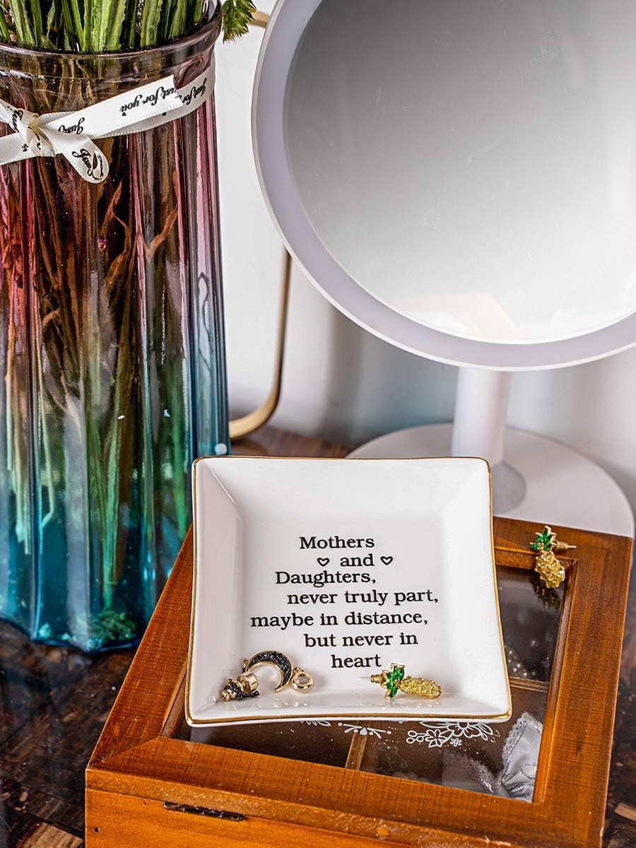 Gift for Mom from Daughter, Mother's Day, Christmas, Thanksgiving, Birthday Gift for Mother and Daughter Ceramic Ring Dish Decorative Jewelry Tray