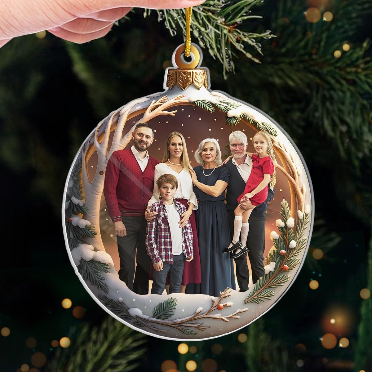 Custom Photo 2D Acrylic Ornament, Personalized Christmas Birthday Gifts for Mom, Dad, Brother, Sister, Kids, Family Makes Christmas Magical, Christmas Tree Ornaments for Family Members