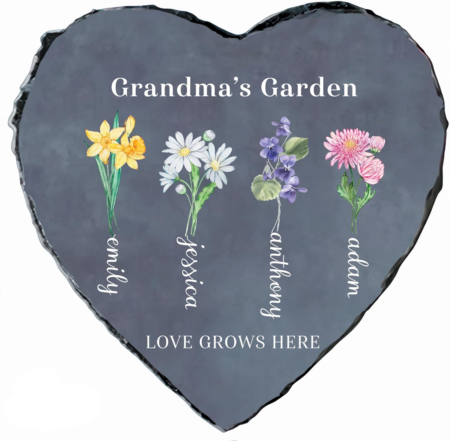 Personalized Garden Stone, Mothers Day Gifts for Grandma with Grandkids Birth Flower, Unique Christmas and Birthday Gifts for Grandma
