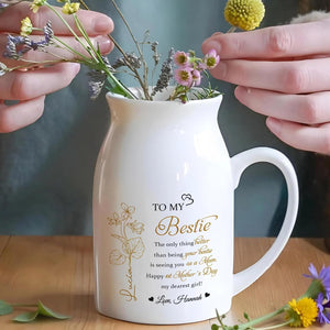 The Only Thing Better Than Being Your Bestie Is Watching You Be A Mom - Personalized Birth Month Flower Flower Vase, To My Bestie Ceramic Flower Vase, New Mom 1st Mothers Day Gift for Sister
