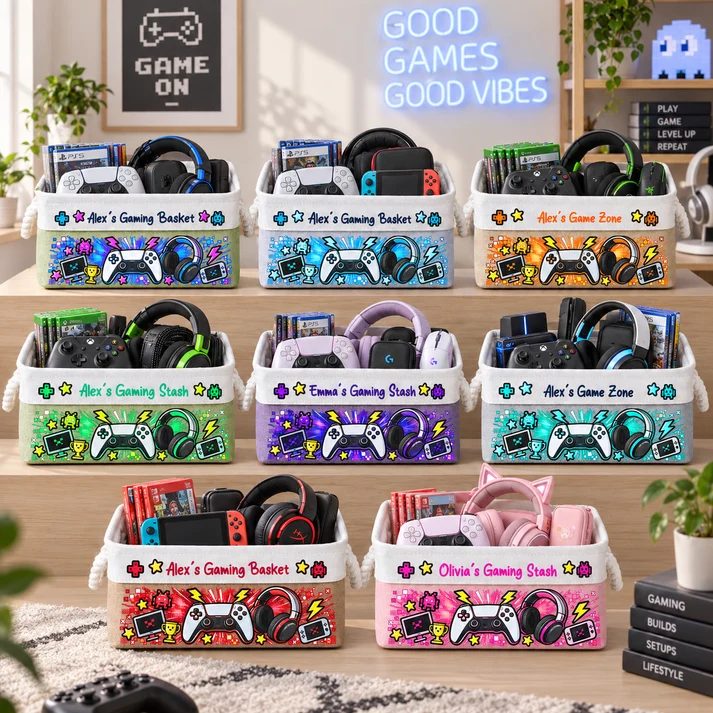 Gaming Basket For Son, Daughter Custom With Name - Personalized Storage Basket 71509f09-d28c-403a-aa65-bd3cf20b581e-gaming-basket-for-son-daughter-custom-with-name-personalized-storage-basket-6.png