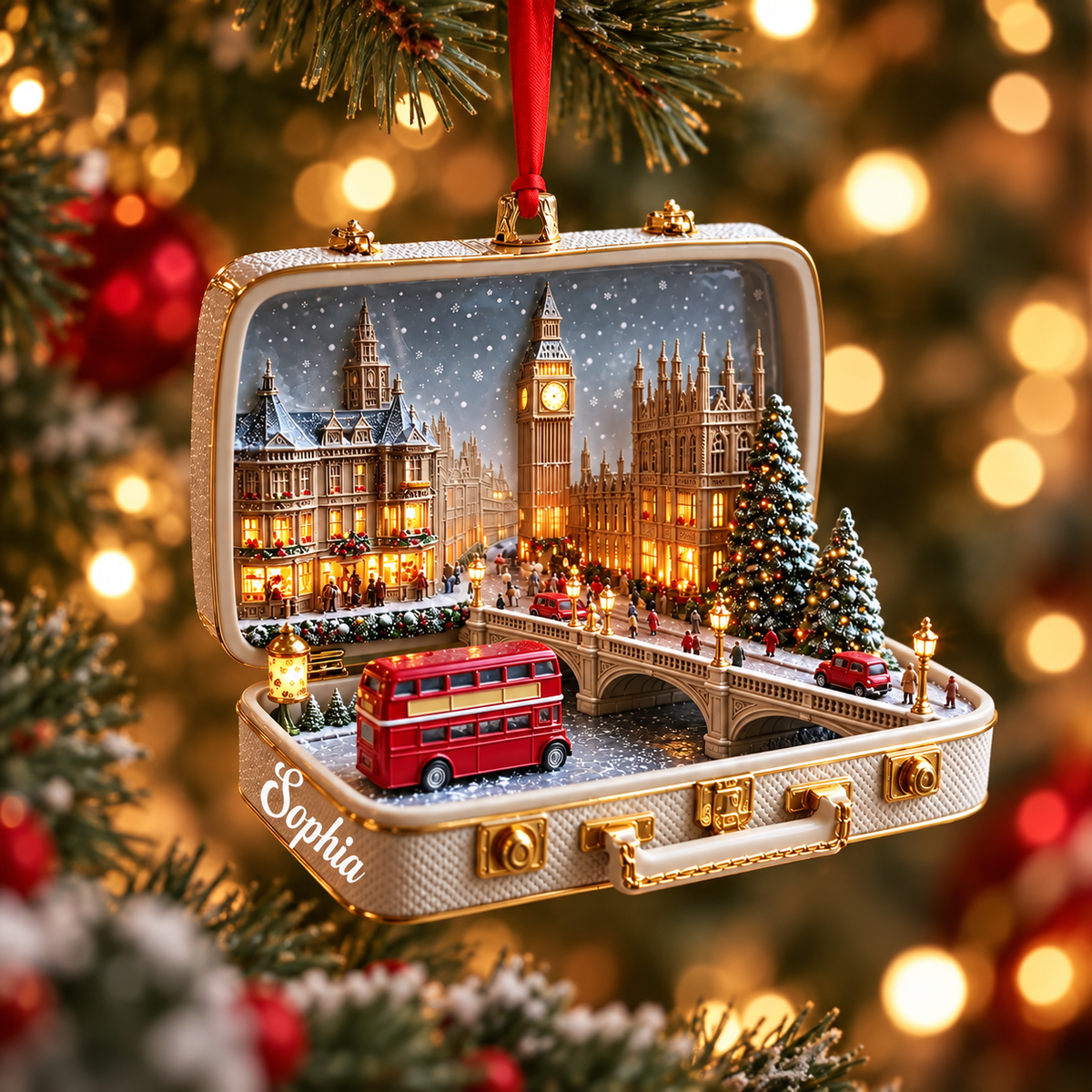 Personalized London Suitcase Christmas Ornament – 3D Big Ben & Red Bus, Custom Name Souvenir Gift for Travelers 7150b532-7866-42a8-be20-14a91a1cd568-Sophia-s-Snowy-London-Christmas-Ornament-1.png