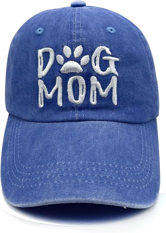 Women's Embroidered Dog Mom Hat Adjustable Denim Baseball Cap