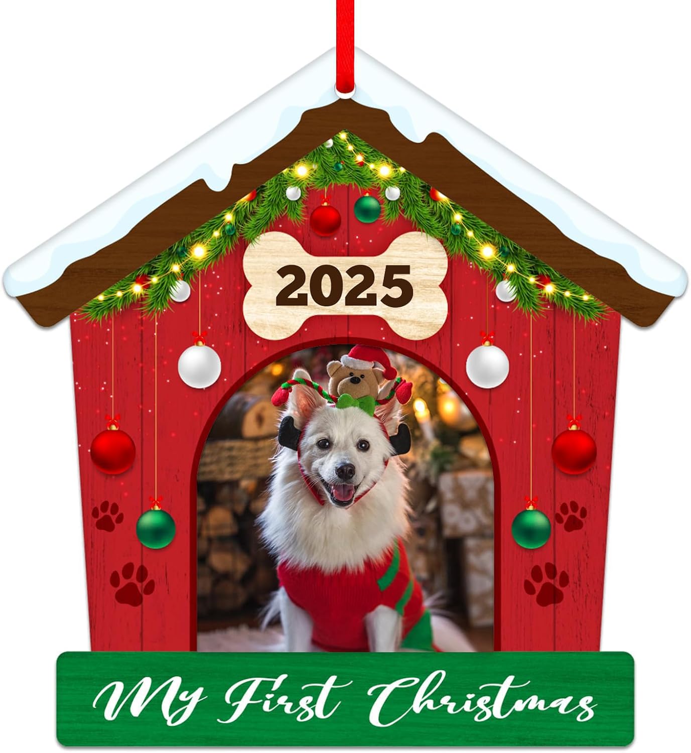 Dog Picture Frame Christmas Ornaments 2025 Personalized Photo Frame Ornament for Christmas Tree My First Xmas Ornament 2025 for Dogs Lovers Christmas Tree Decorations Gifts