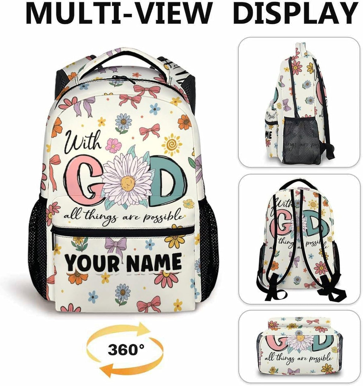 Backpack for Girls Women, Personalized School Backpacks for Kindergarten Elementary Middle College, Cute Custom Christian Gifts for Kids Teens