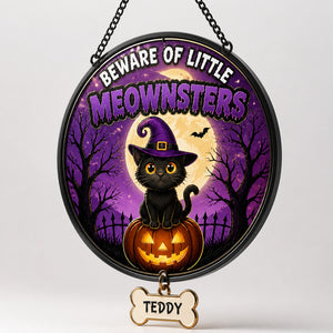 Halloween Cat Garden Flag – Beware of Little Meownsters (Personalized Name) - Personalized 1 Layered Suncatcher with Charm 715e079a-61db-4144-8ef6-ac954cf998f0.jpg