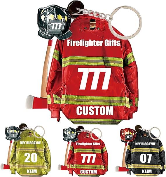 Custom Firefighter Gifts for Men Women Cool Gifts for Firefighter Personalized Firefighter Keychain with Name Number