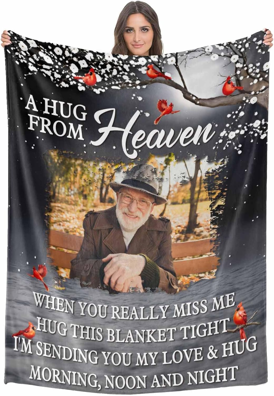 Custom Memorial Blanket with Photos for Loss of Loved One, Loving Memory Personalized Sympathy Blanket for Loss of Dad Mom Husband Wife Friend in Memory of Loved One Gifts