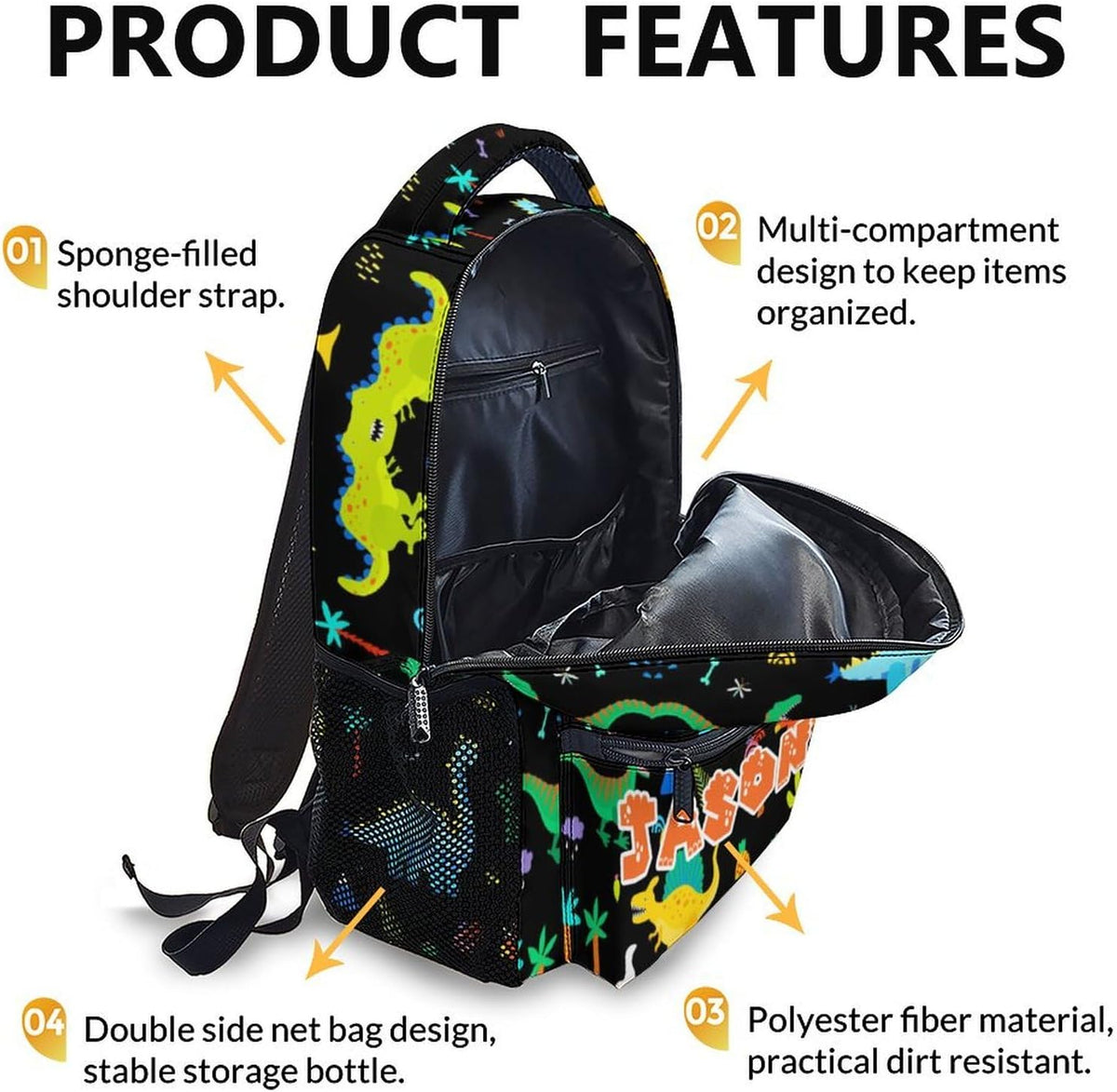 Kids Boys Backpack for School, Personalized Dinosaur Backpacks for Children Toddler Boy , Custom Initial Monogram Bookbag for Preschool Kindergarten Primary Elementary