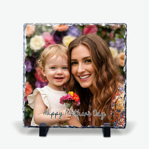 Personalized Picture Slate Frame, Customized Photo Print Stone for Mom, Wife, Women, Her - Custom Mothers Day Gifts for Mother, Grandma, Rock Slate Plaque Frame Family, Dad, Father, Him