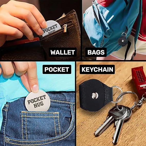 Personalized Pocket Hug, Custom Leather Token Keychain Keepsake Inspirational Gift for Family, Friends, Couple