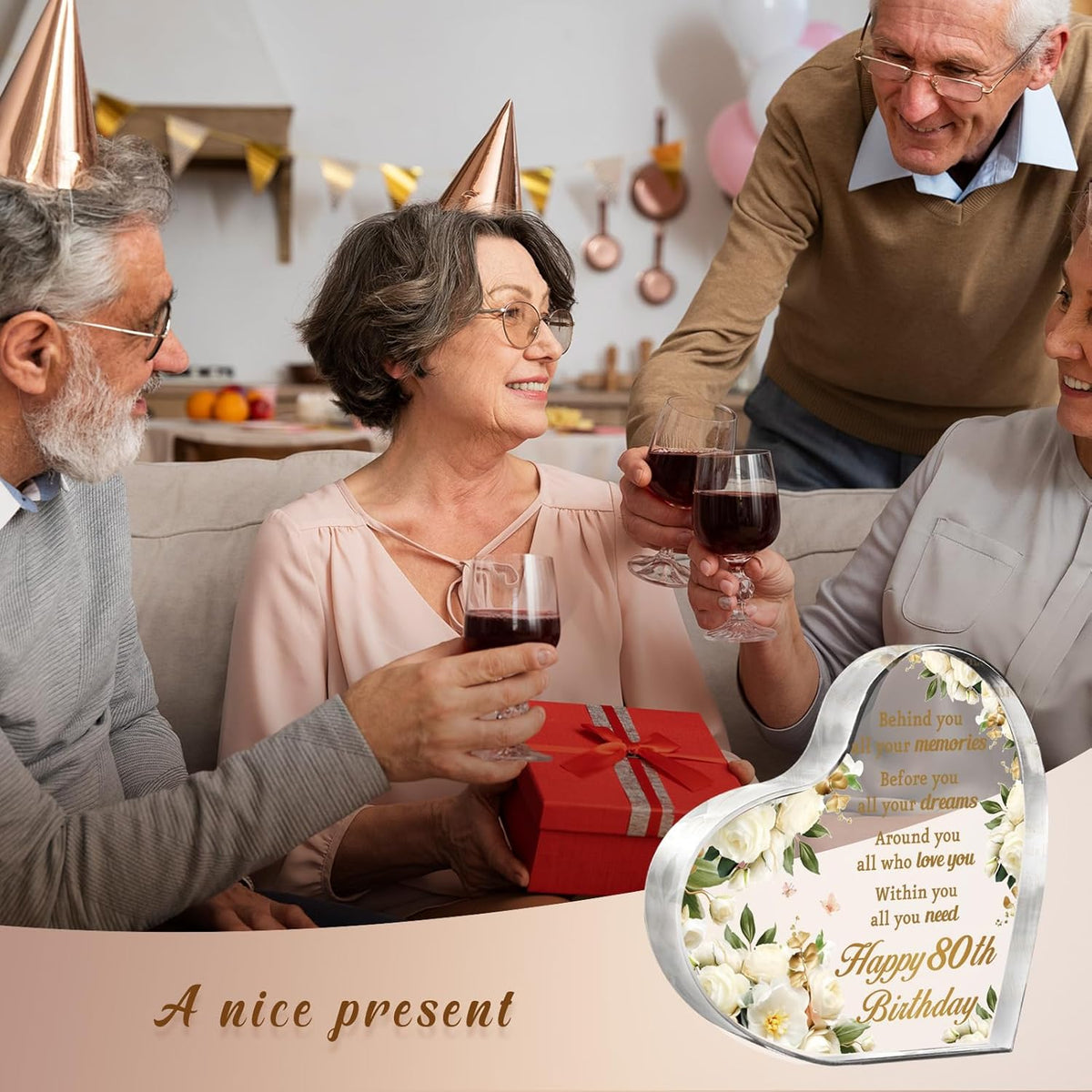 80th Birthday Gifts and Decorations for Women - Custom Birth yearAcrylic Paperweight - Happy Birthday Decor Party Favors