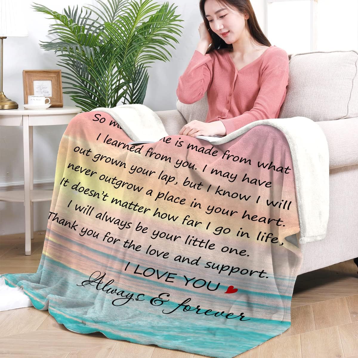Sunset Mom Gifts for Mom from Daughter or Son to My Mom Blanket, Thoughtful Mothers Day or Birthday Gift, Cozy Present for Mother, Mama, or Mommy, Warm and Soft Blanket