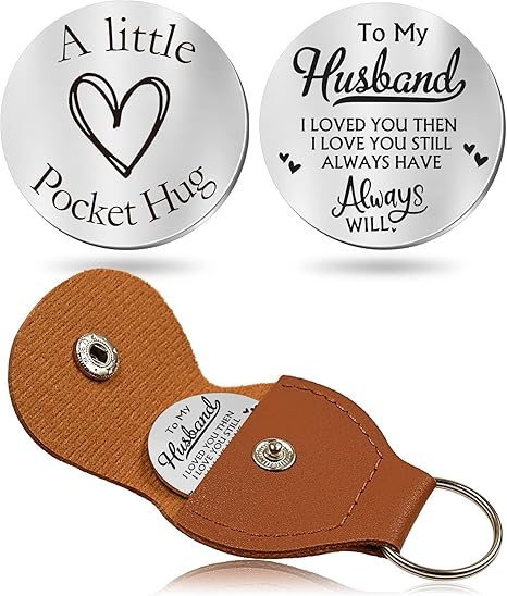 To My Husband Pocket Hug Token Gifts for Men Boyfriend Girlfriend Inspirational Gift for Son Daughter Brother with Leather Keychain