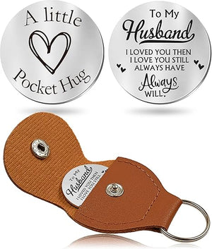 To My Husband Pocket Hug Token Gifts for Men Boyfriend Girlfriend Inspirational Gift for Son Daughter Brother with Leather Keychain